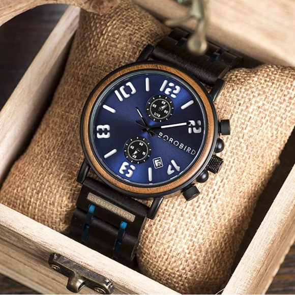 BRAND NEW MENS STYLISH WOODEN STAINLESS STEEL WATCH NWT - Picture 7 of 8